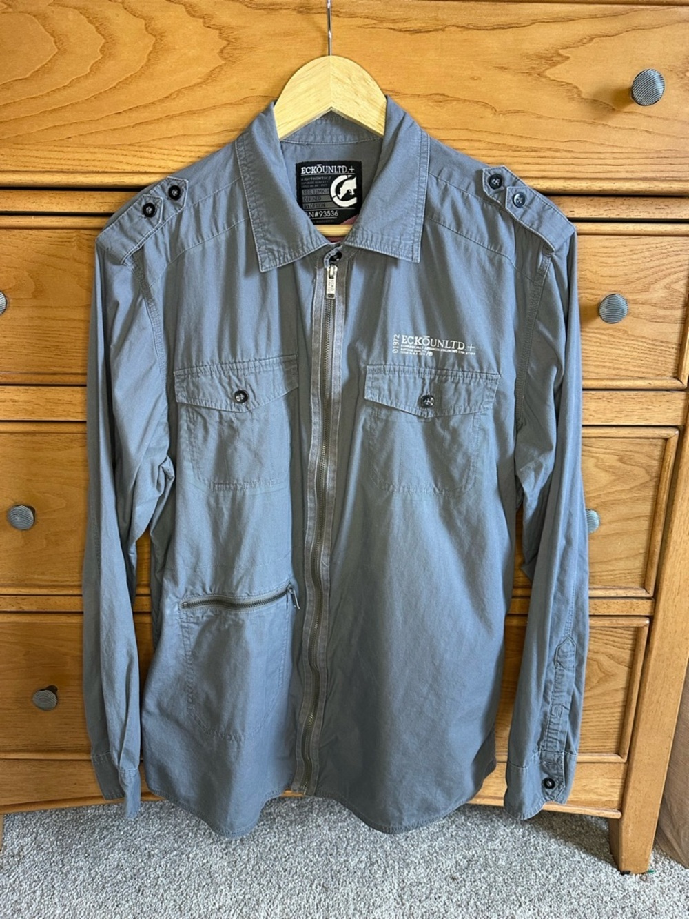 Vintage Ecko Unltd RN#93536 Mens Zipper Front Long Sleeve Shirt Size L Gorpcore